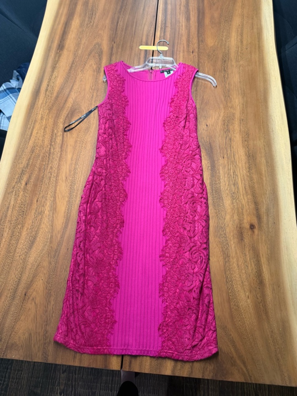 Tadashi Shoji Fuchsia Lace-Trim Midi Dress